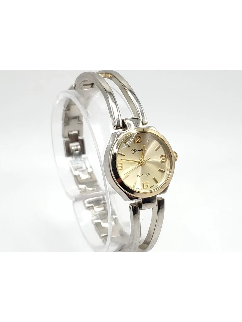Geneva Platinum Quartz Womens Watch New Battery Two-Tone Gold Tone Dial 21mm